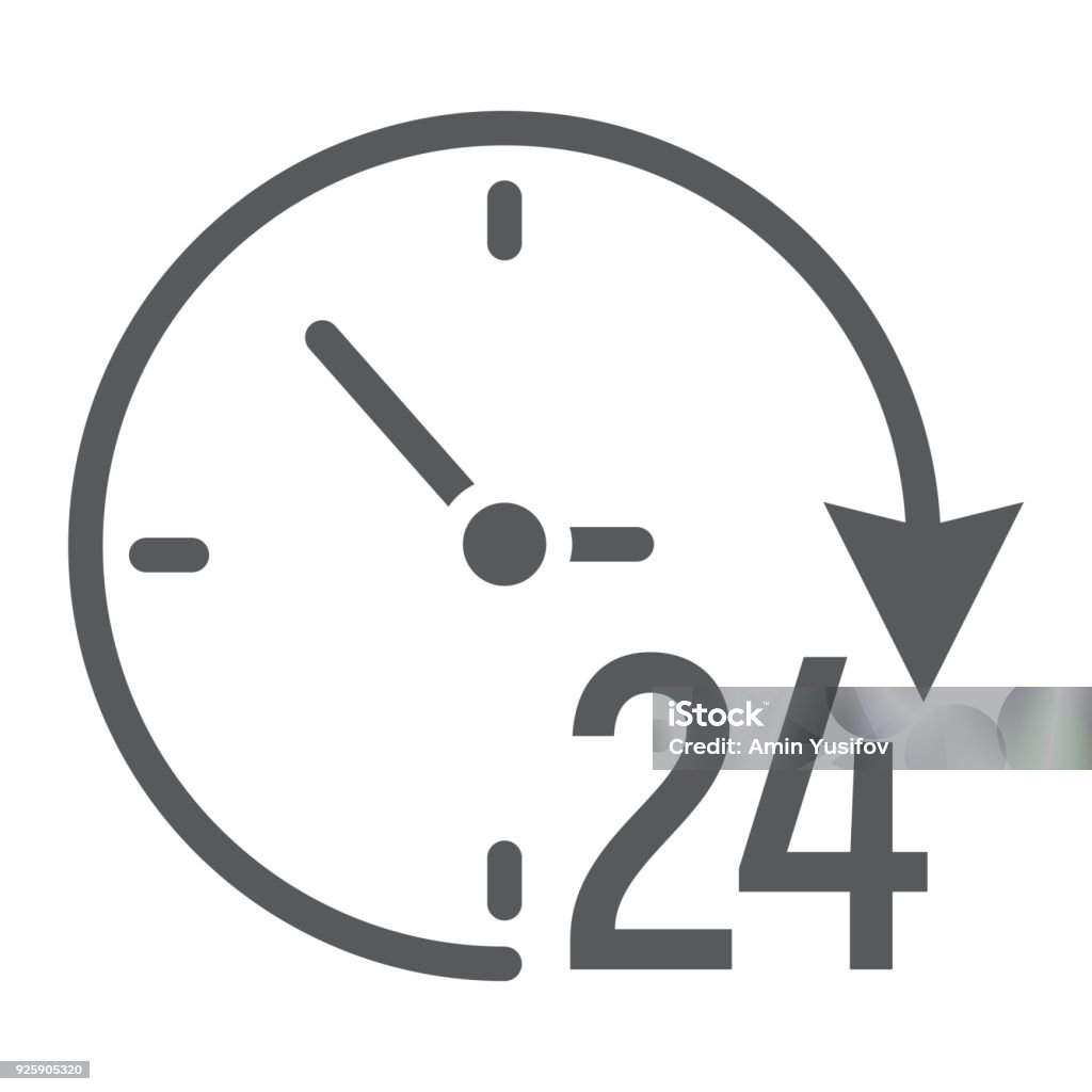 Icône de glyphe de vingt quatre heures, e-commerce et marketing, horloge signe vectoriel, un modèle solid sur un fond blanc, eps 10. - clipart vectoriel de Cadran d'horloge libre de droits
