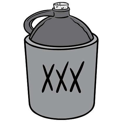 A vector cartoon illustration of a jug of Moonshine.