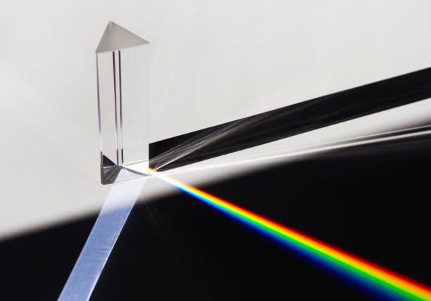 A prism dispersing sunlight splitting into a spectrum on a white background A prism dispersing sunlight splitting into a spectrum on a white background prism photos stock pictures, royalty-free photos & images
