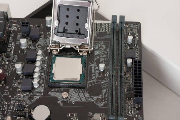 istock Close up of installed CPU processor on modern, new, motherboard 925915952