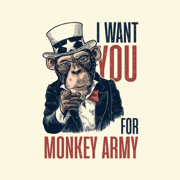 małpa wujek sam z palcem wskazującym na widza. chcę cię do napisów wojskowych. - uncle stock illustrations