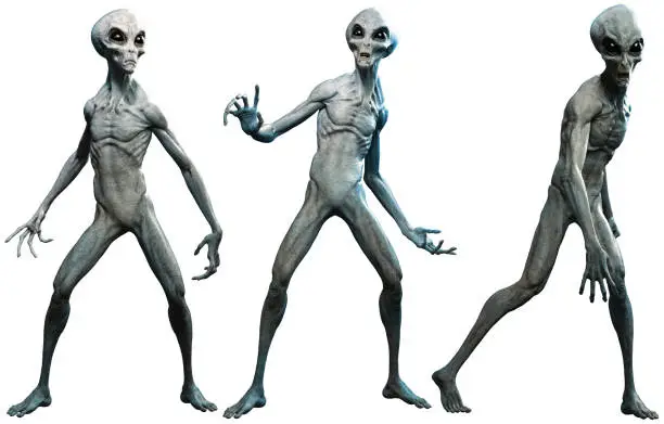 Grey aliens 3D illustration