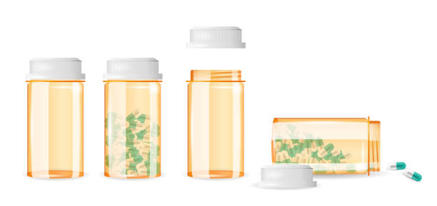 istock Set of closed and open pill bottles isolated on the white background. Realistic vector illustration. 925928854