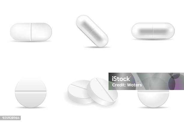 Set Of Pills And Drugs In Any Shapes And Forms Stock Illustration - Download Image Now - Pill, Capsule - Medicine, White Color