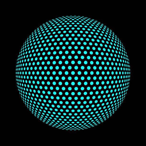 blue triangle sphere Abstract halftone sphere. Flat vector cartoon illustration. Objects isolated on a white background. geodesic dome dome space architecture stock illustrations