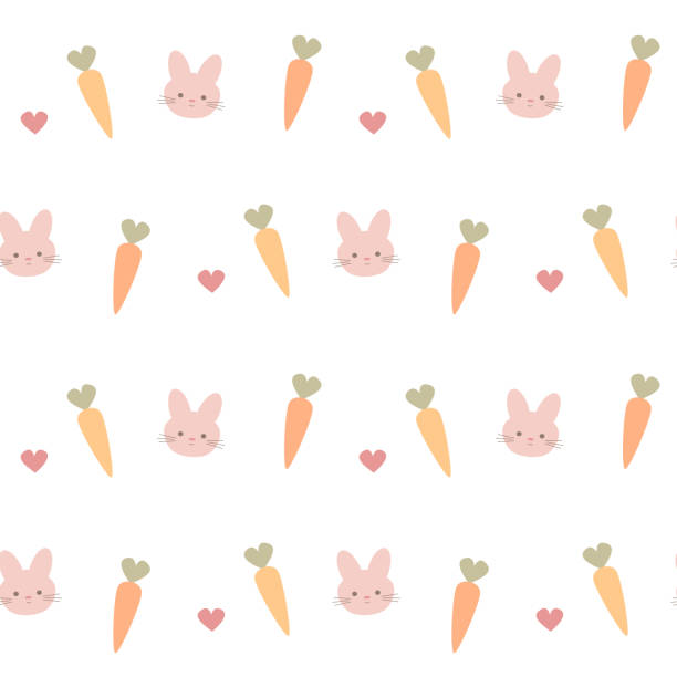 милые милые морковь, кролики и сердца бесшовные вектор шаблон фоновой иллюстрации - carrot baby carrot food backgrounds stock illustrations