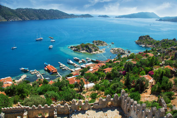 Kalekoy in Kekova region Summer, Castle, Old Ruin, Turkey - Middle East, Antalya Province kekova stock pictures, royalty-free photos & images