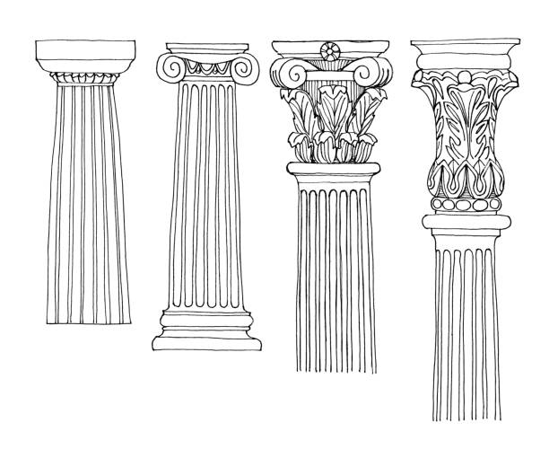 эскиз греческих колонн. стилизованная греческая колонка каракули дорик ионические коринфские колонны - corinthian stock illustrations