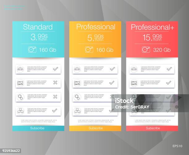 Three Tariffs Banners Web Pricing Table Stock Illustration - Download Image Now - Infographic, Comparison, Table