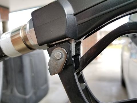 Close-up photograph of gas pump, February 28, 2018