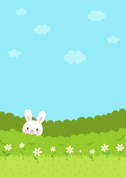 Vector illustration of Cute bunny in the bush