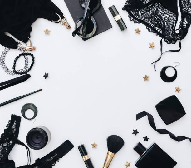 istock Woman black accessories grouped around empty space for text. Top view, Flat Lay 925942908