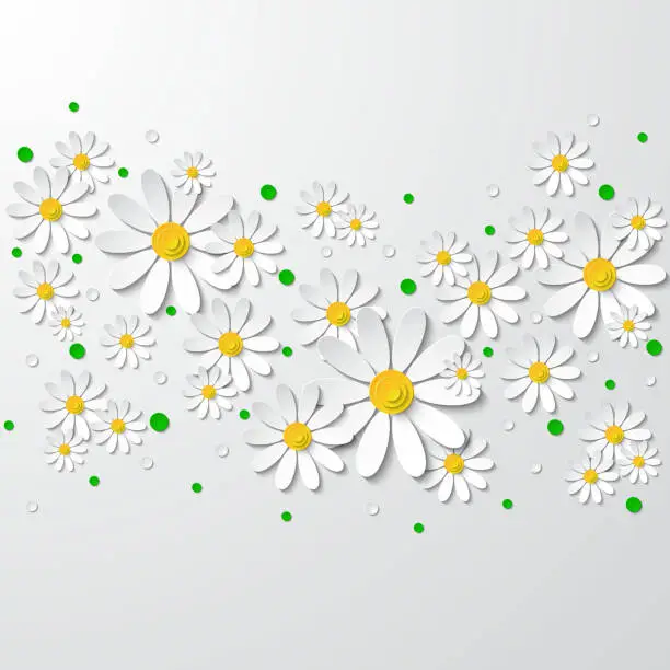 Vector illustration of Floral vector background with 3d cut out paper chamomiles
