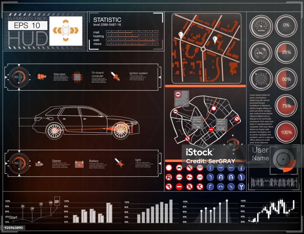 Interface Map Car Car User Interface Map Hud Ui Stock Illustration - Download Image Now ...