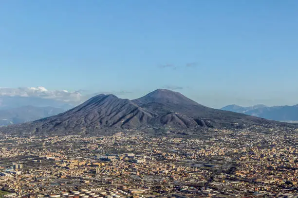 aerial view of Vesuvius volcano in Naples Italy