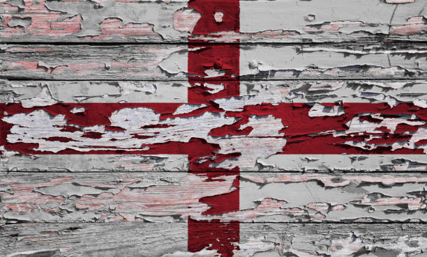 english flag painted on a grunge plank - english flag british flag flag grunge imagens e fotografias de stock
