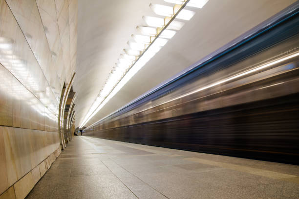 istock Subway metro train arriving at a station 925980282