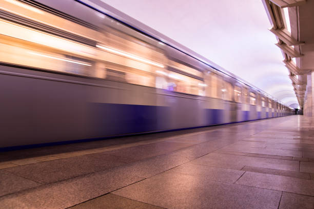 istock Subway metro train arriving at a station 925980778