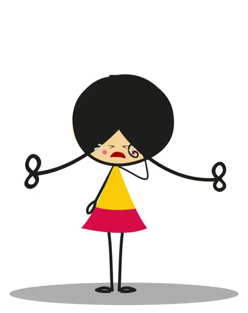 Vector illustration of Doodle little girl crying