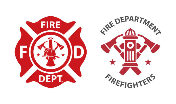 feuerwehr-logo - feuerwehrmann stock-grafiken, -clipart, -cartoons und -symbole
