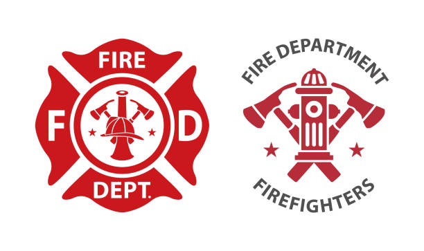 Fire department logo Fire department logos, set of modern and vintage life saver stock illustrations