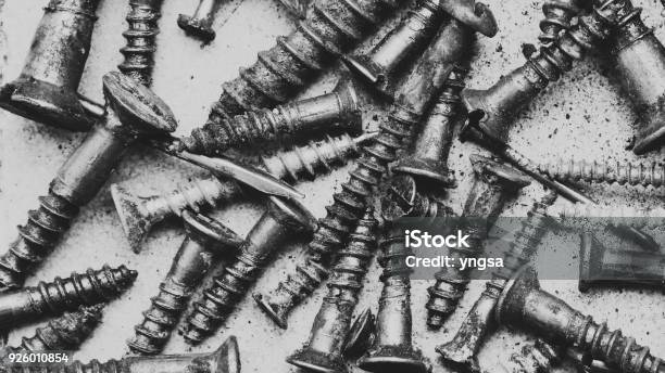 Rusty Screws Pattern Old Steel Bolts Macro Top View Stock Photo - Download Image Now