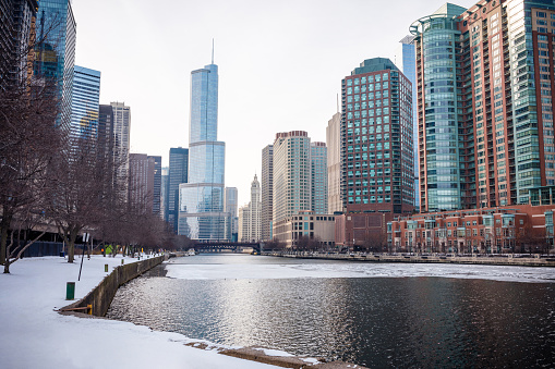 Chicago downtown residential district by the river on a winter day