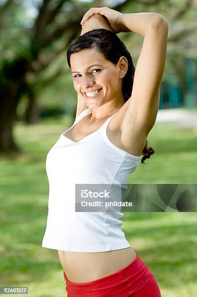 Outdoor Triceps Stretch Stock Photo - Download Image Now - 20-29 Years, Adult, Adults Only