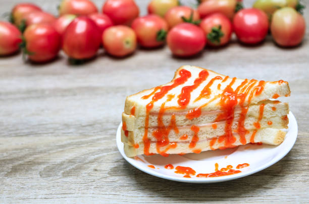 istock Bologna mayonnaise sandwich with ketchup on dish 926015170