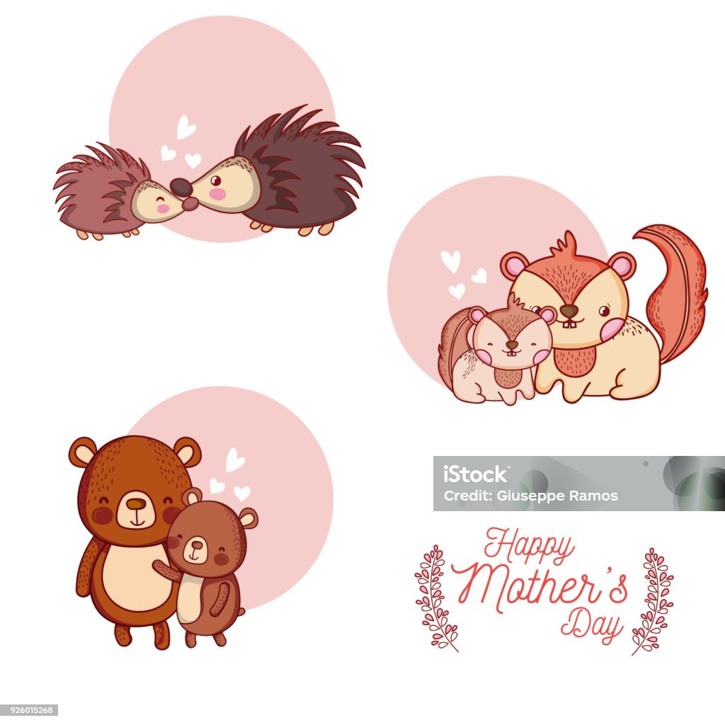 Happy Mothers Day Card With Cute Animals Cartoons Stock Illustration -  Download Image Now - Africa, Animal, Animal Wildlife - iStock
