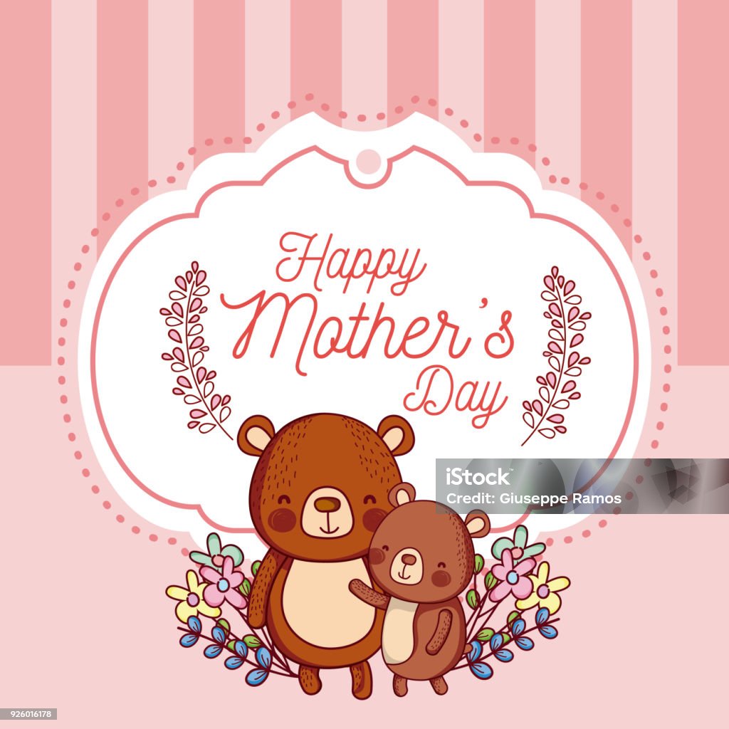 Happy Mothers Day Card With Cute Animals Cartoons Stock Illustration -  Download Image Now - Bear, Mother, Africa - iStock