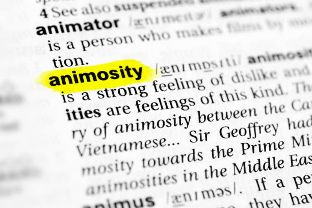 Highlighted English word "animosity" and its definition in the dictionary Highlighted English word "animosity" and its definition in the dictionary. animosity stock pictures, royalty-free photos & images