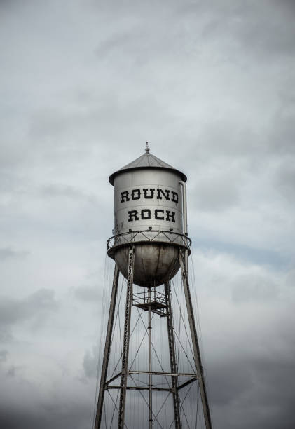 istock Round Rock Water Tower under perfect lighting with gazebo 926030506