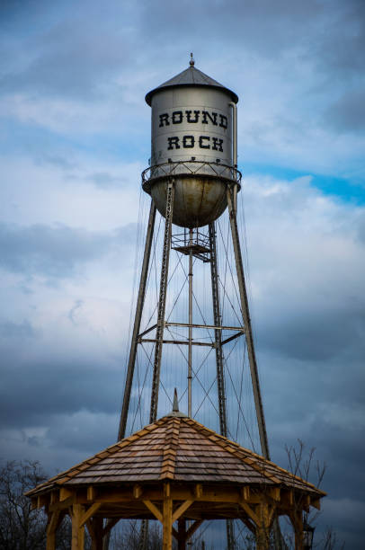 istock Round Rock Water Tower under perfect lighting with gazebo 926030510