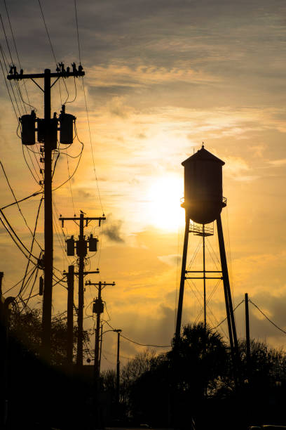Round Rock Water Tower at the Small Town America north of Austin , Texas , USA in central Texas - Urban Power Lines , Transformers , Infrastructure and Round Rock , Texas Water Tower