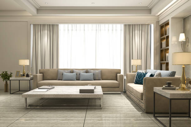istock 3d rendering luxury and modern living room with bookshelf 926040746