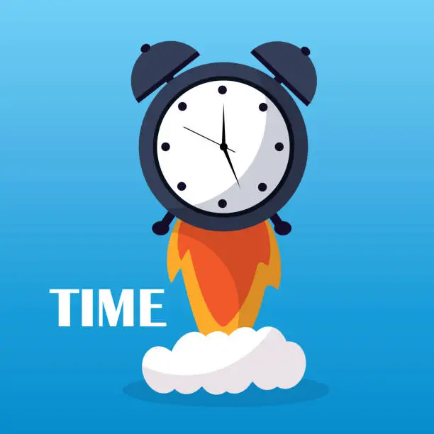 Vector illustration of time clock alarm start launch business