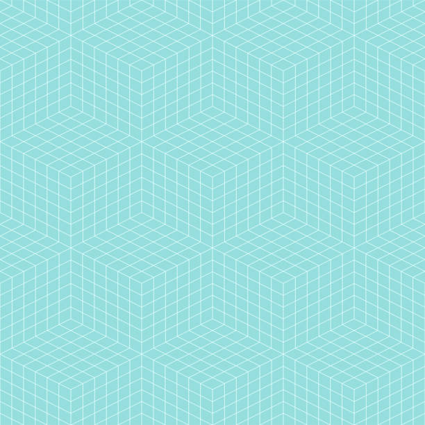 узор геометрической линии куба квадратный бесшовный роскошный дизайн зеленый аква цвета фона. - hexagon backgrounds mesh green stock illustrations