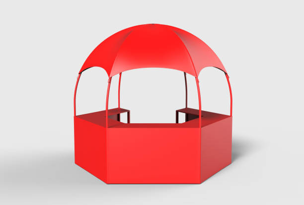 istock Outdoor Multi functional Trade Show Display Dome Kiosk Hexagonal Pavilion Canopy Tent With Promotional Counters, 3d render illustration. 926048636