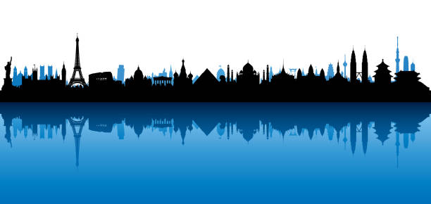 world skyline (все здания являются полными и поместными) - skyline earth silhouette city stock illustrations