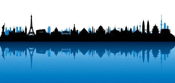 Vector illustration of World Skyline (All Buildings Are Complete and Moveable)