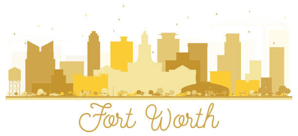Fort Worth Texas USA City skyline Golden silhouette. Fort Worth Texas USA City skyline Golden silhouette. Simple flat concept for tourism presentation, banner, placard or web site. Fort Worth Cityscape with landmarks. Vector illustration. fort worth stock illustrations