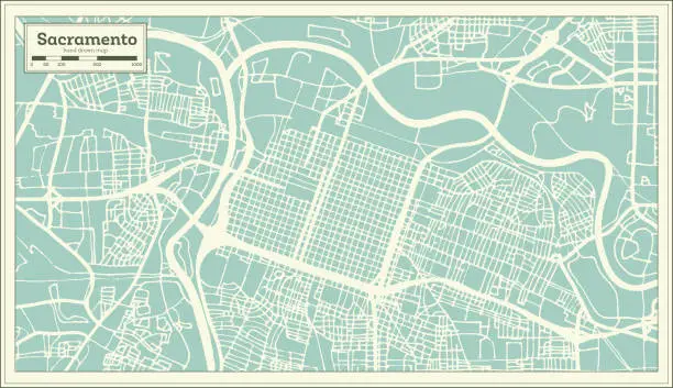 Vector illustration of Sacramento California USA City Map in Retro Style. Outline Map.