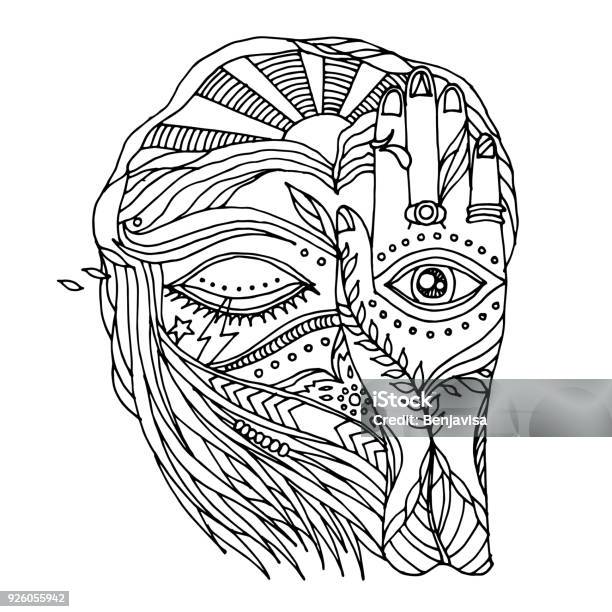 Abstract Artwork Open Close Eyes And Mind Human With Nature Natural Element Vector Illustration Design Hand Drawn Stock Illustration - Download Image Now