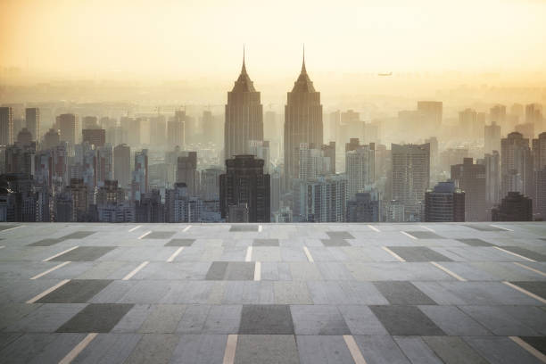 istock Empty floor and modern city skyline in shanghai at sunset 926059338