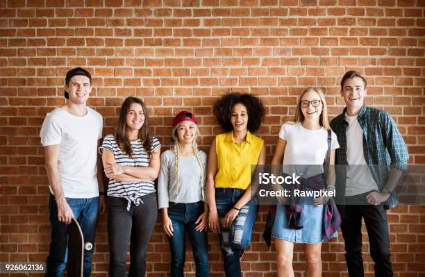 Happy Young Adult Group Of Friends Youth Culture Concept Stock Photo - Download Image Now