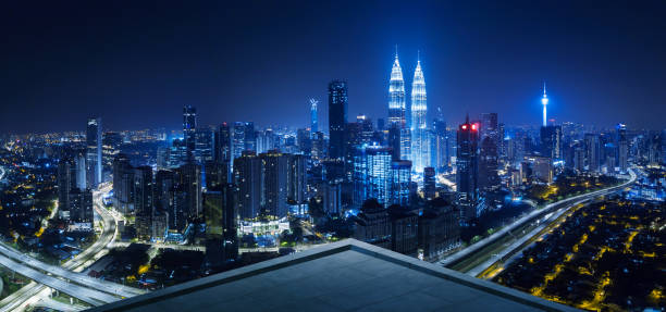 Open space balcony with Kuala Lumpur cityscape Open space balcony with Kuala Lumpur cityscape skyline view  . Night scene . kuala lumpur stock pictures, royalty-free photos & images