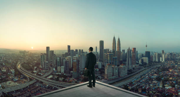 istock Businessman stand at rooftop looking great cityscape view 926065416