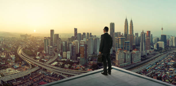 istock Businessman stand at rooftop looking great cityscape view 926065606