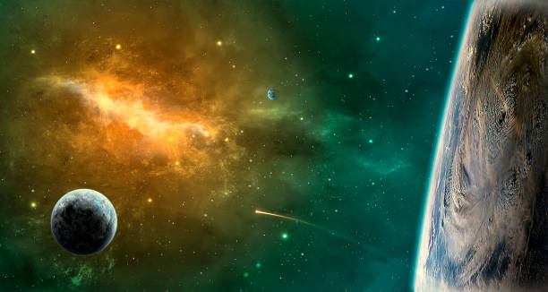 istock Space scene. Green and orange nebula with planets. https://nasa3d.arc.nasa.gov/detail/plu1rss1 926066184